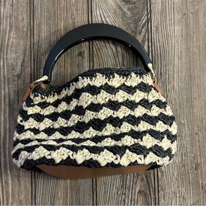 NWOT a new day Black & Cream Woven Mini Handbag with Glossy Black Handle